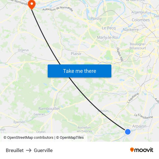 Breuillet to Guerville map