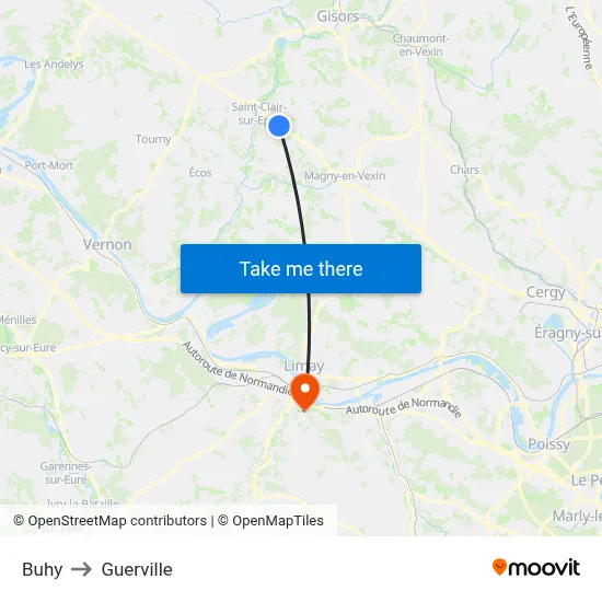 Buhy to Guerville map