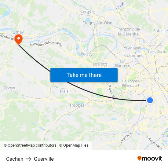 Cachan to Guerville map