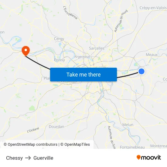 Chessy to Guerville map