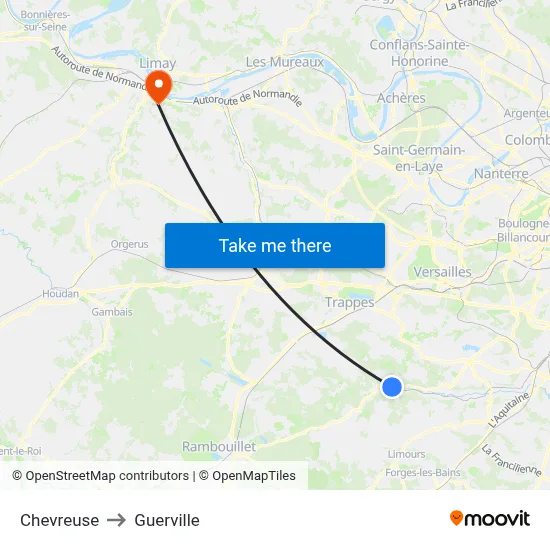 Chevreuse to Guerville map