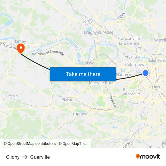 Clichy to Guerville map