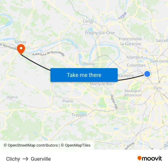Clichy to Guerville map