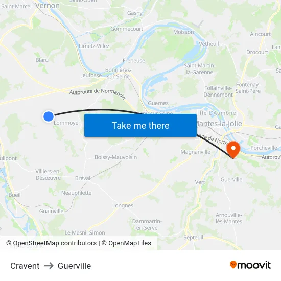 Cravent to Guerville map