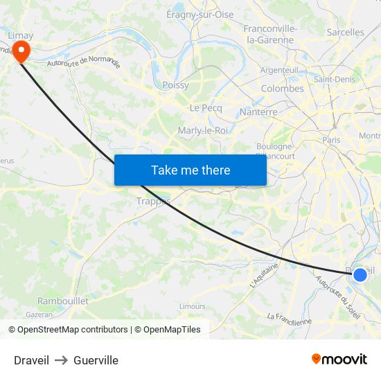 Draveil to Guerville map
