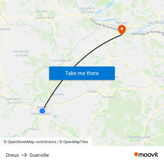 Dreux to Guerville map