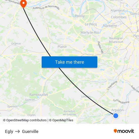 Egly to Guerville map