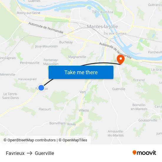 Favrieux to Guerville map