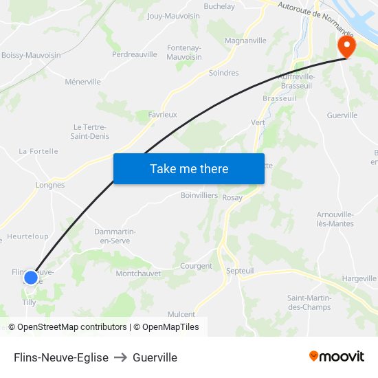 Flins-Neuve-Eglise to Guerville map