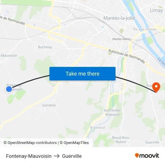 Fontenay-Mauvoisin to Guerville map