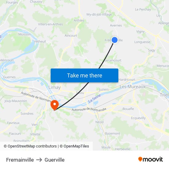 Fremainville to Guerville map