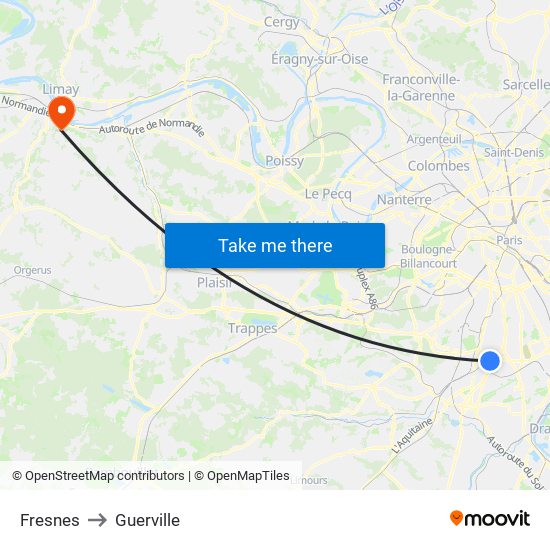 Fresnes to Guerville map