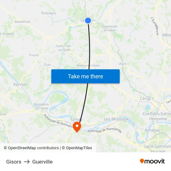 Gisors to Guerville map
