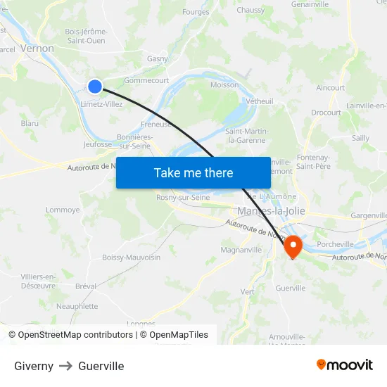 Giverny to Guerville map