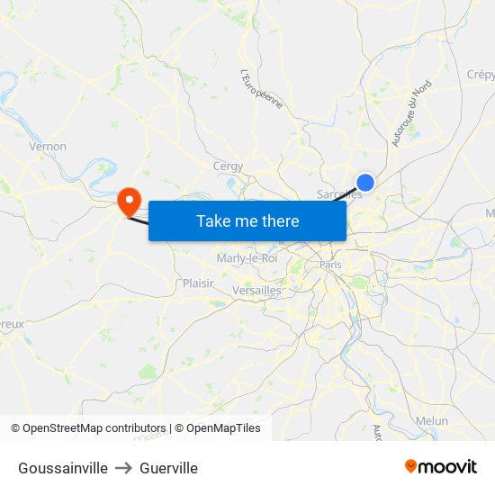 Goussainville to Guerville map