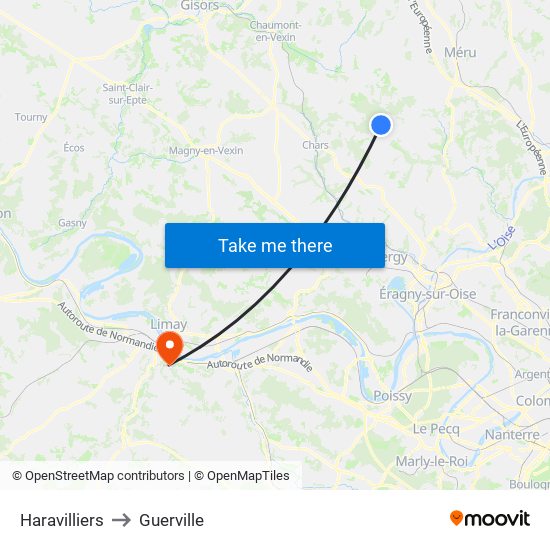 Haravilliers to Guerville map