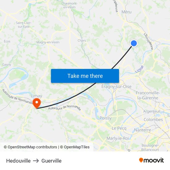 Hedouville to Guerville map
