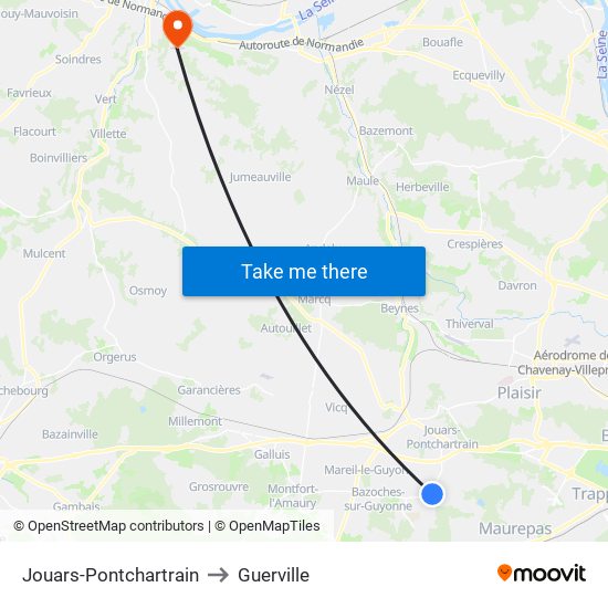 Jouars-Pontchartrain to Guerville map