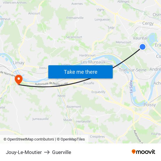 Jouy-Le-Moutier to Guerville map