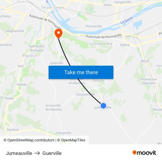 Jumeauville to Guerville map