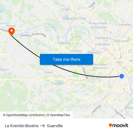 Le Kremlin-Bicetre to Guerville map