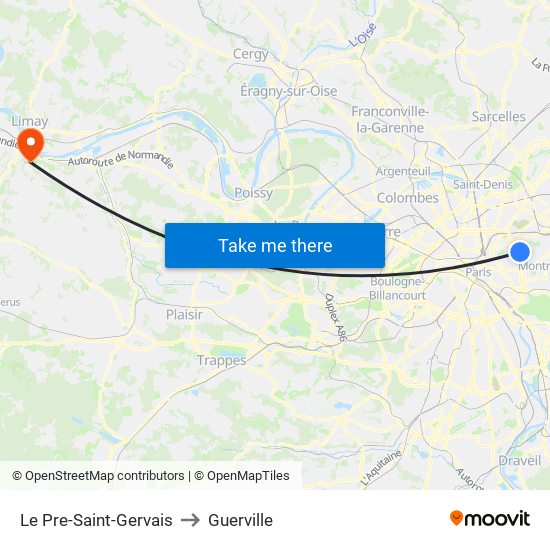 Le Pre-Saint-Gervais to Guerville map