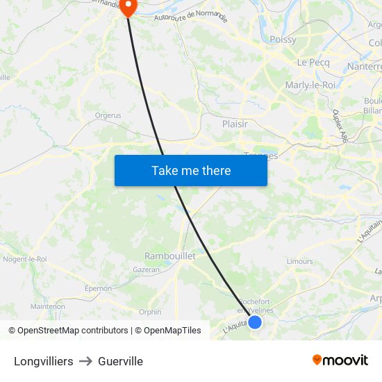 Longvilliers to Guerville map