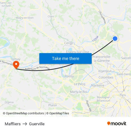 Maffliers to Guerville map