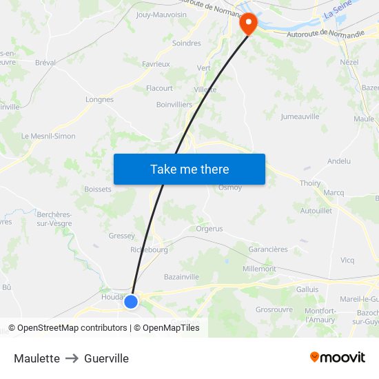 Maulette to Guerville map