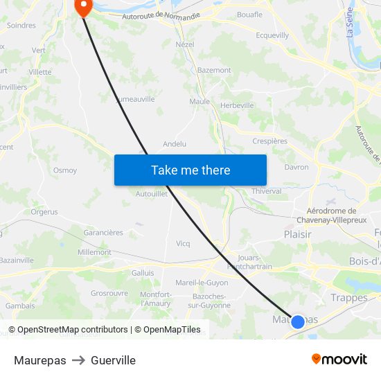 Maurepas to Guerville map