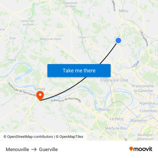 Menouville to Guerville map