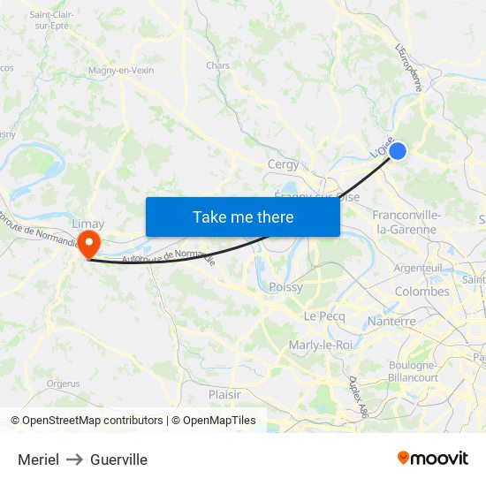 Meriel to Guerville map