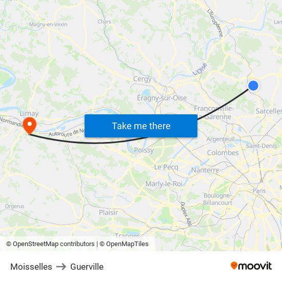 Moisselles to Guerville map