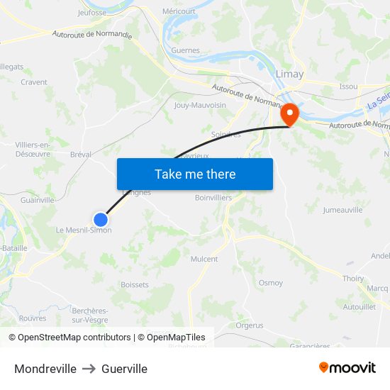 Mondreville to Guerville map