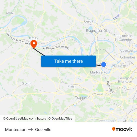 Montesson to Guerville map