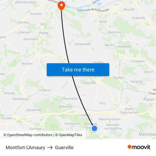 Montfort-L'Amaury to Guerville map