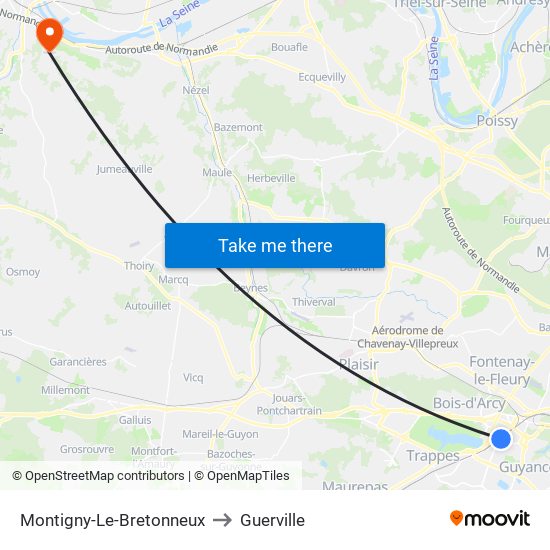 Montigny-Le-Bretonneux to Guerville map