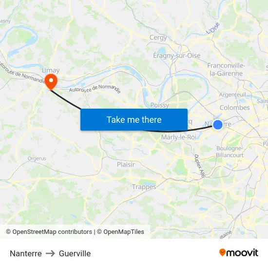 Nanterre to Guerville map