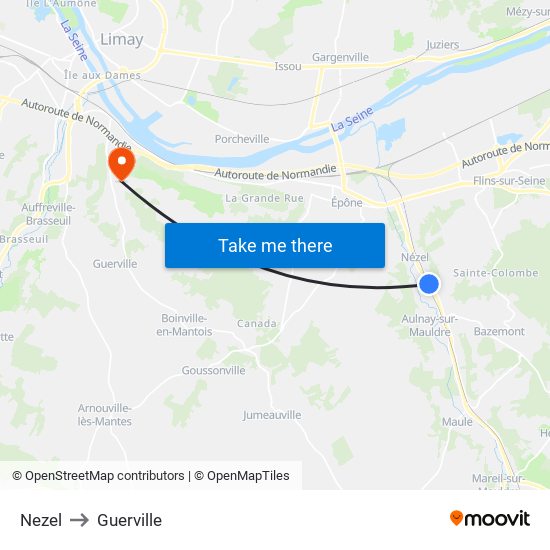 Nezel to Guerville map