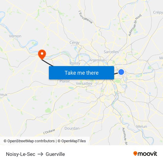 Noisy-Le-Sec to Guerville map