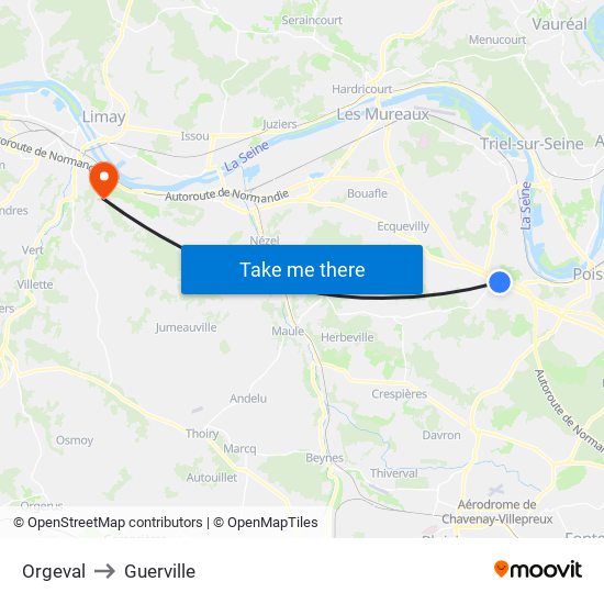 Orgeval to Guerville map