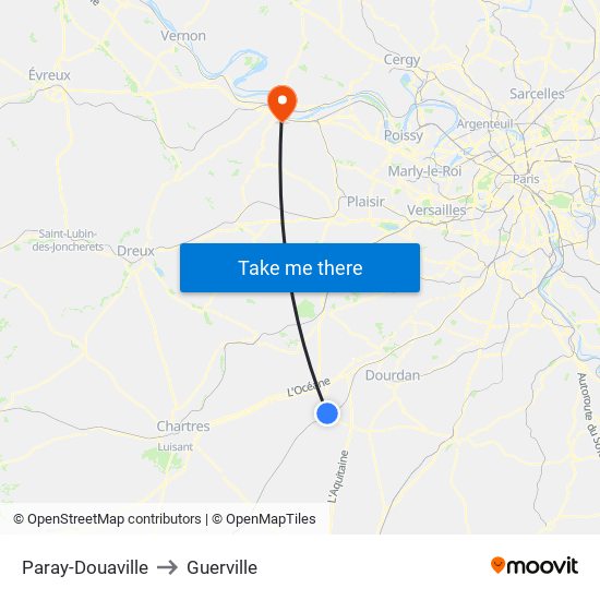 Paray-Douaville to Guerville map