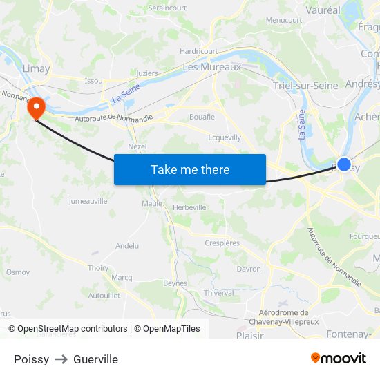 Poissy to Guerville map