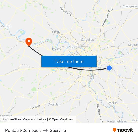 Pontault-Combault to Guerville map