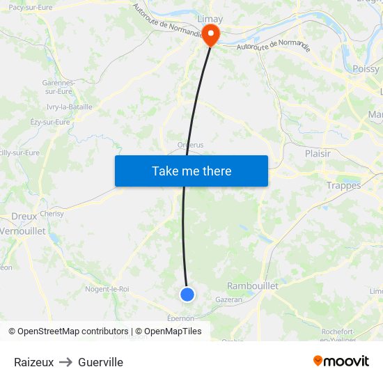 Raizeux to Guerville map
