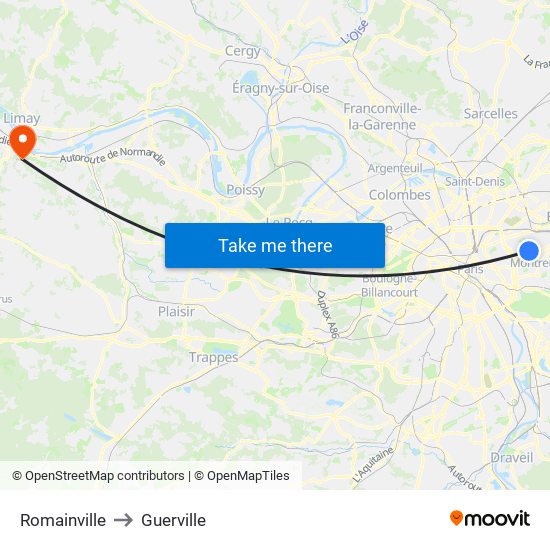 Romainville to Guerville map