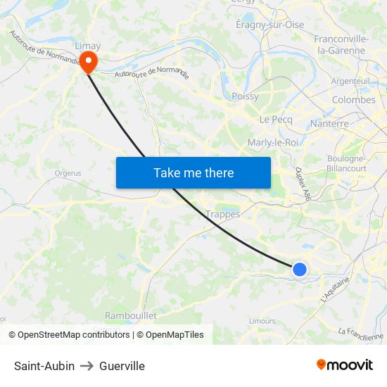 Saint-Aubin to Guerville map