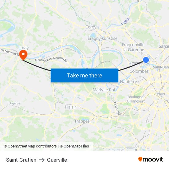 Saint-Gratien to Guerville map