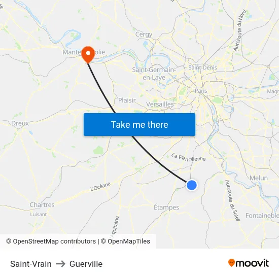 Saint-Vrain to Guerville map