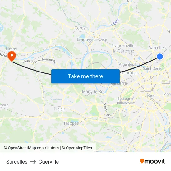 Sarcelles to Guerville map